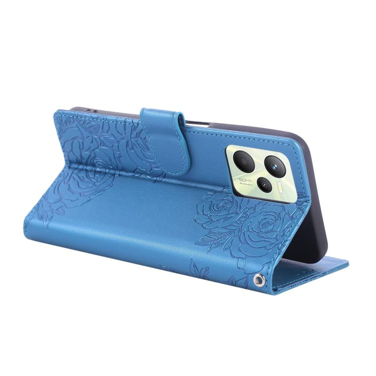 For Realme C35 4G Global Rose Flower Embossed 3-Card Slots Leather Phone Case