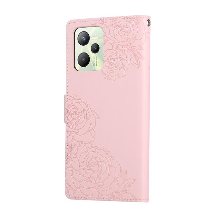 For Realme C35 4G Global Rose Flower Embossed 3-Card Slots Leather Phone Case