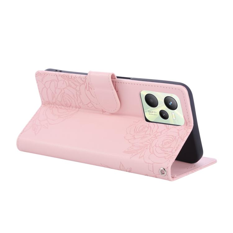 For Realme C35 4G Global Rose Flower Embossed 3-Card Slots Leather Phone Case