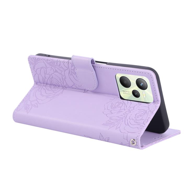For Realme C35 4G Global Rose Flower Embossed 3-Card Slots Leather Phone Case
