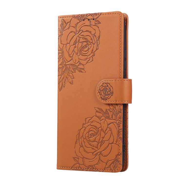For Realme C25 / C12 / C15 Rose Flower Embossed 3-Card Slots Leather Phone Case