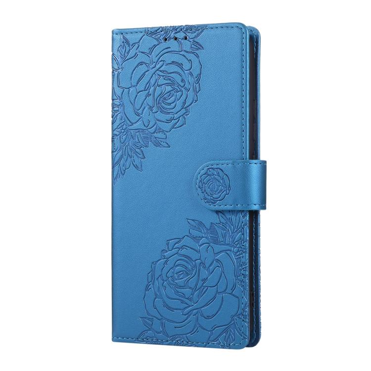 For Realme C25 / C12 / C15 Rose Flower Embossed 3-Card Slots Leather Phone Case