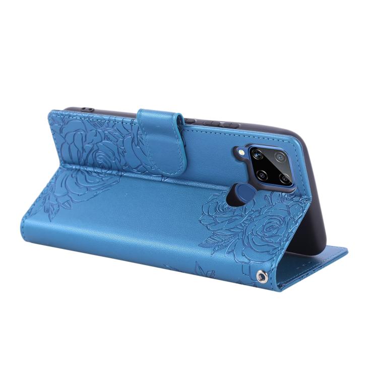 For Realme C25 / C12 / C15 Rose Flower Embossed 3-Card Slots Leather Phone Case