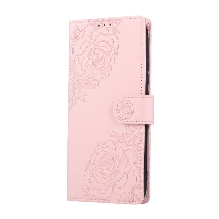 For Realme C25 / C12 / C15 Rose Flower Embossed 3-Card Slots Leather Phone Case