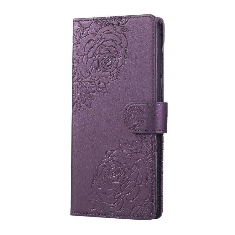 For Realme C25 / C12 / C15 Rose Flower Embossed 3-Card Slots Leather Phone Case