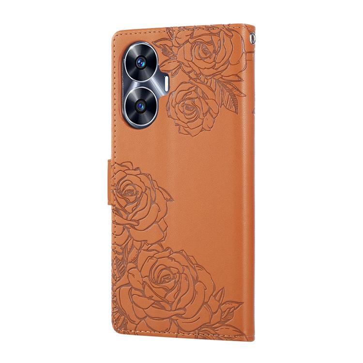 For Realme C55 Rose Flower Embossed 3-Card Slots Leather Phone Case
