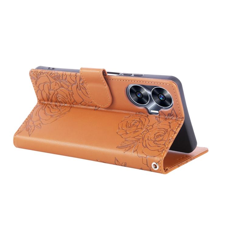 For Realme C55 Rose Flower Embossed 3-Card Slots Leather Phone Case