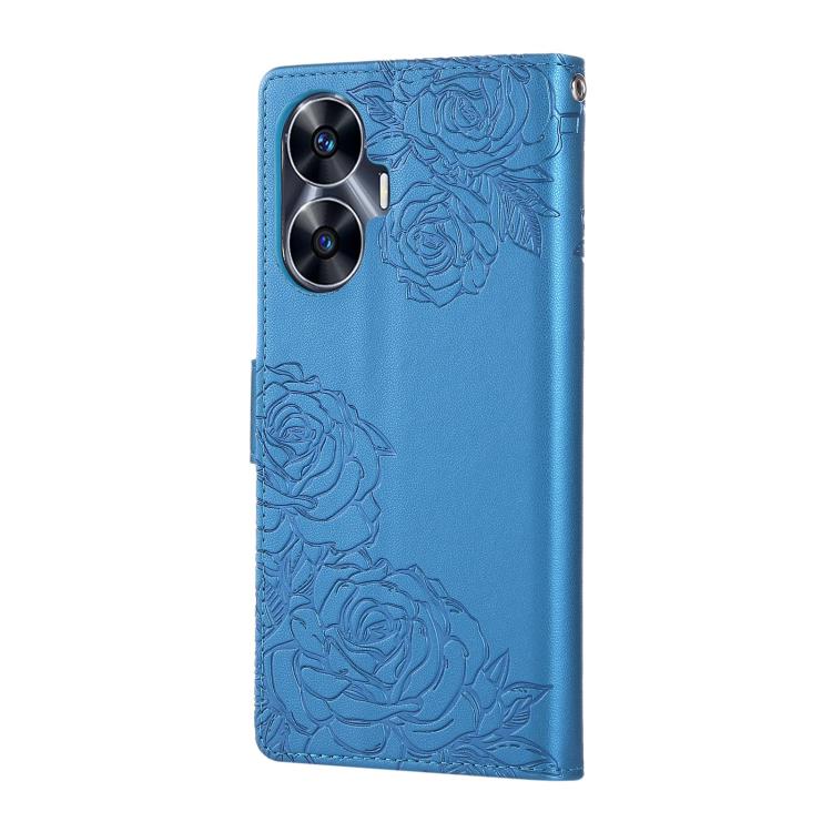 For Realme C55 Rose Flower Embossed 3-Card Slots Leather Phone Case