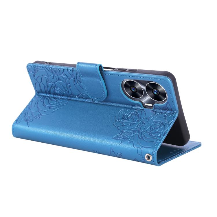 For Realme C55 Rose Flower Embossed 3-Card Slots Leather Phone Case