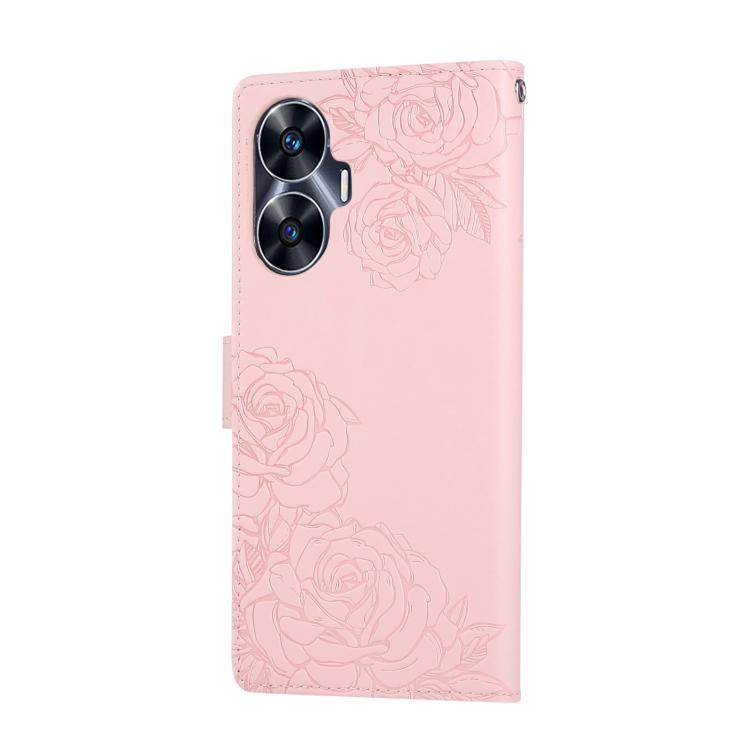 For Realme C55 Rose Flower Embossed 3-Card Slots Leather Phone Case