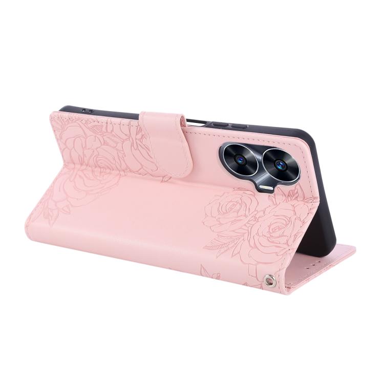 For Realme C55 Rose Flower Embossed 3-Card Slots Leather Phone Case