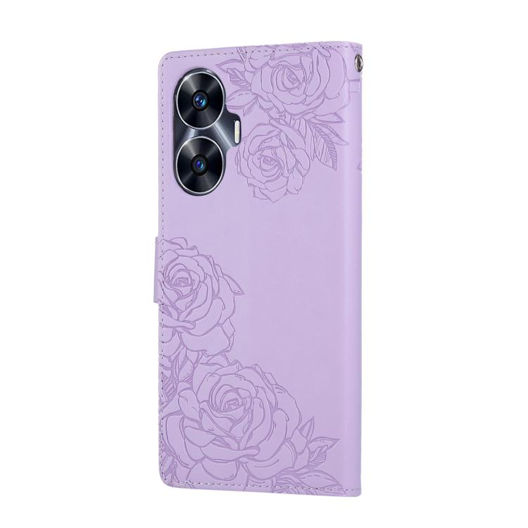 For Realme C55 Rose Flower Embossed 3-Card Slots Leather Phone Case