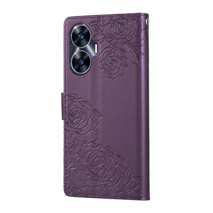 For Realme C55 Rose Flower Embossed 3-Card Slots Leather Phone Case