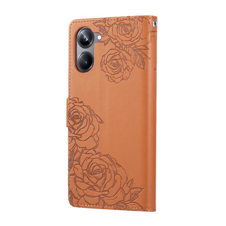 For Realme 10 Pro 5G Rose Flower Embossed 3-Card Slots Leather Phone Case