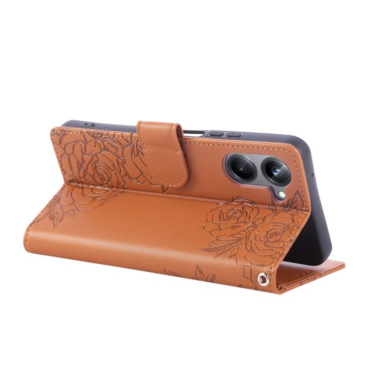 For Realme 10 Pro 5G Rose Flower Embossed 3-Card Slots Leather Phone Case
