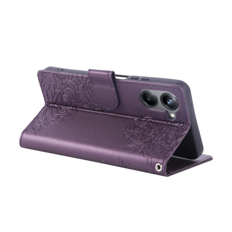 For Realme 10 Pro 5G Rose Flower Embossed 3-Card Slots Leather Phone Case