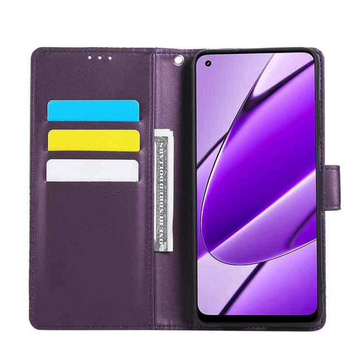 For Realme 11 4G Global Rose Flower Embossed 3-Card Slots Leather Phone Case