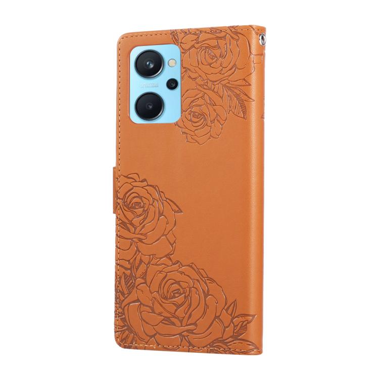 For Realme 9i 4G Rose Flower Embossed 3-Card Slots Leather Phone Case