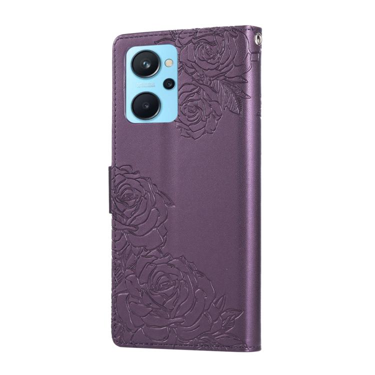 For Realme 9i 4G Rose Flower Embossed 3-Card Slots Leather Phone Case