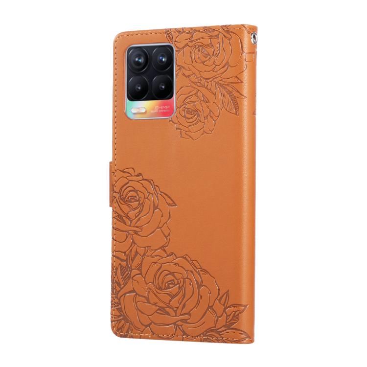 For Realme 8 4G Rose Flower Embossed 3-Card Slots Leather Phone Case
