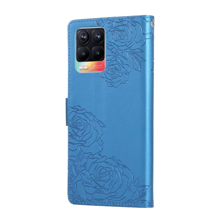 For Realme 8 4G Rose Flower Embossed 3-Card Slots Leather Phone Case