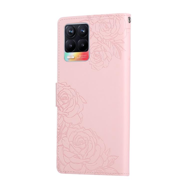 For Realme 8 4G Rose Flower Embossed 3-Card Slots Leather Phone Case
