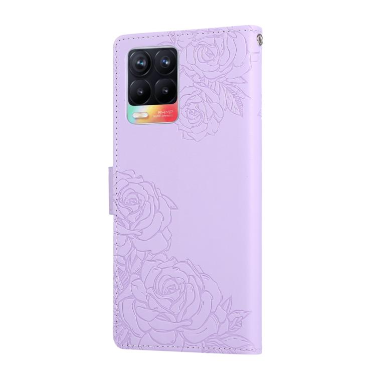 For Realme 8 4G Rose Flower Embossed 3-Card Slots Leather Phone Case