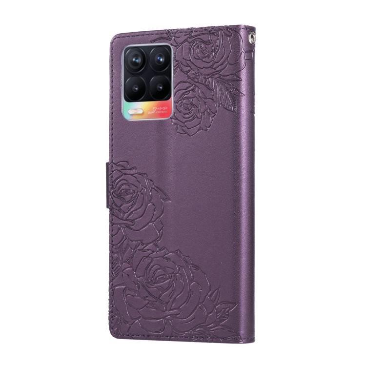 For Realme 8 4G Rose Flower Embossed 3-Card Slots Leather Phone Case