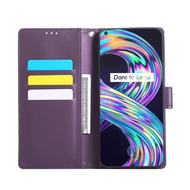 For Realme 8 4G Rose Flower Embossed 3-Card Slots Leather Phone Case