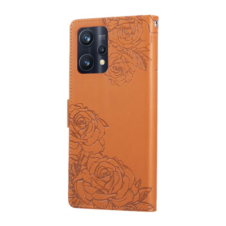 For Realme 9 Pro Rose Flower Embossed 3-Card Slots Leather Phone Case