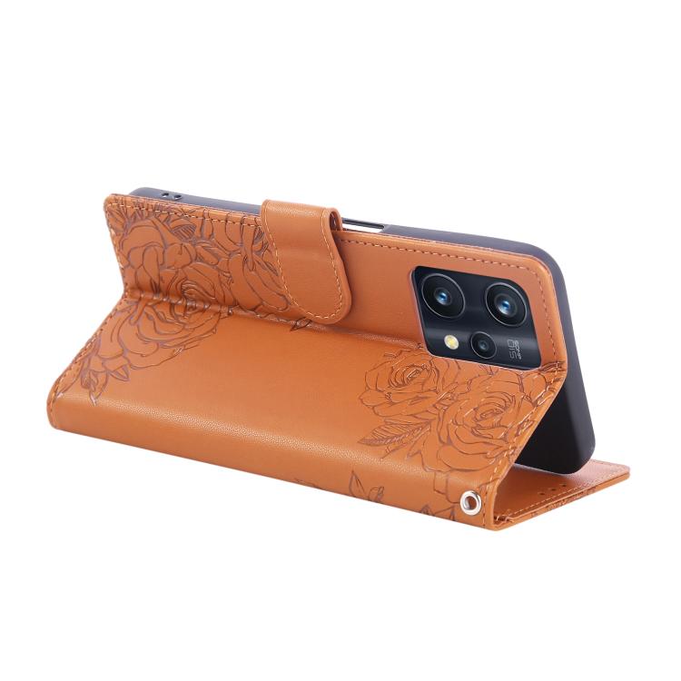 For Realme 9 Pro Rose Flower Embossed 3-Card Slots Leather Phone Case