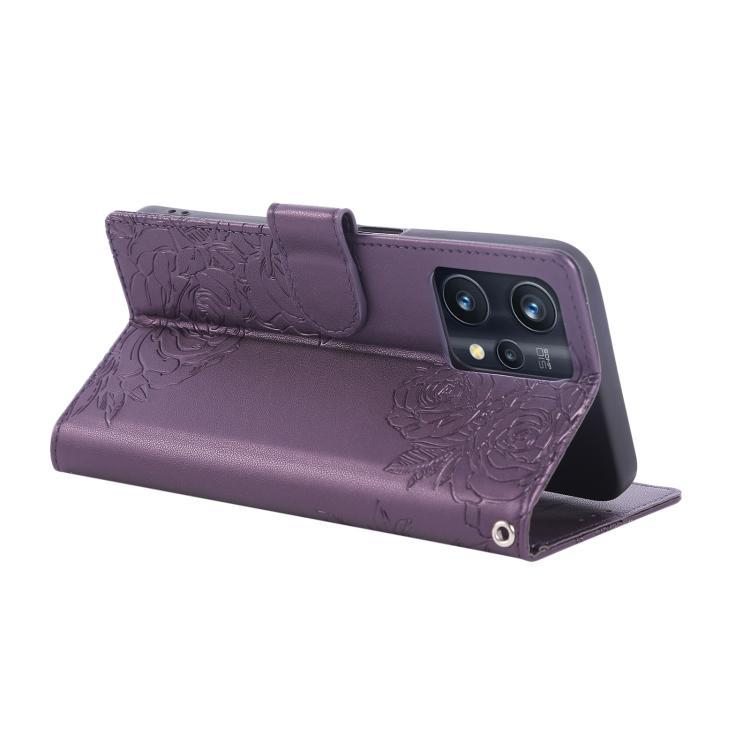 For Realme 9 Pro Rose Flower Embossed 3-Card Slots Leather Phone Case