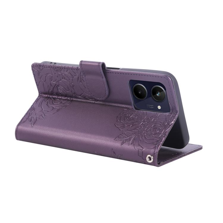 For Realme 10 4G Rose Flower Embossed 3-Card Slots Leather Phone Case