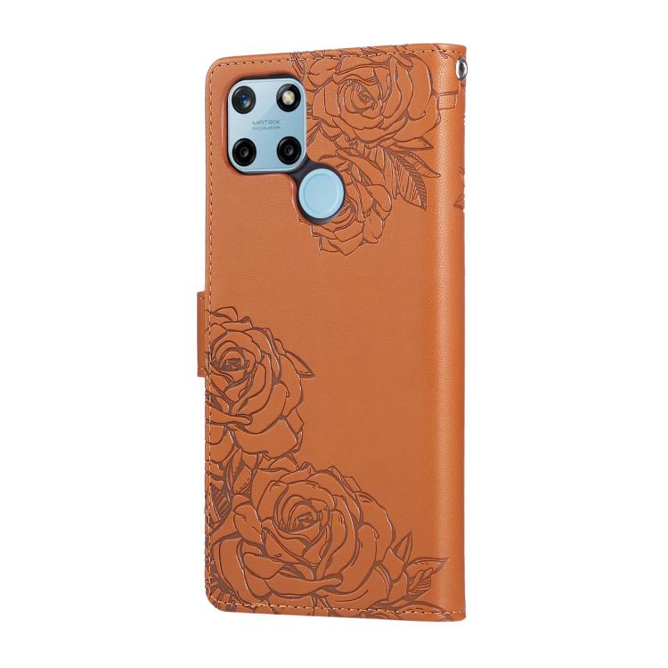 For Realme C25Y Rose Flower Embossed 3-Card Slots Leather Phone Case