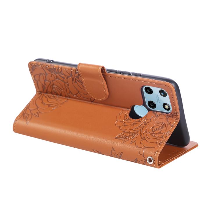 For Realme C25Y Rose Flower Embossed 3-Card Slots Leather Phone Case