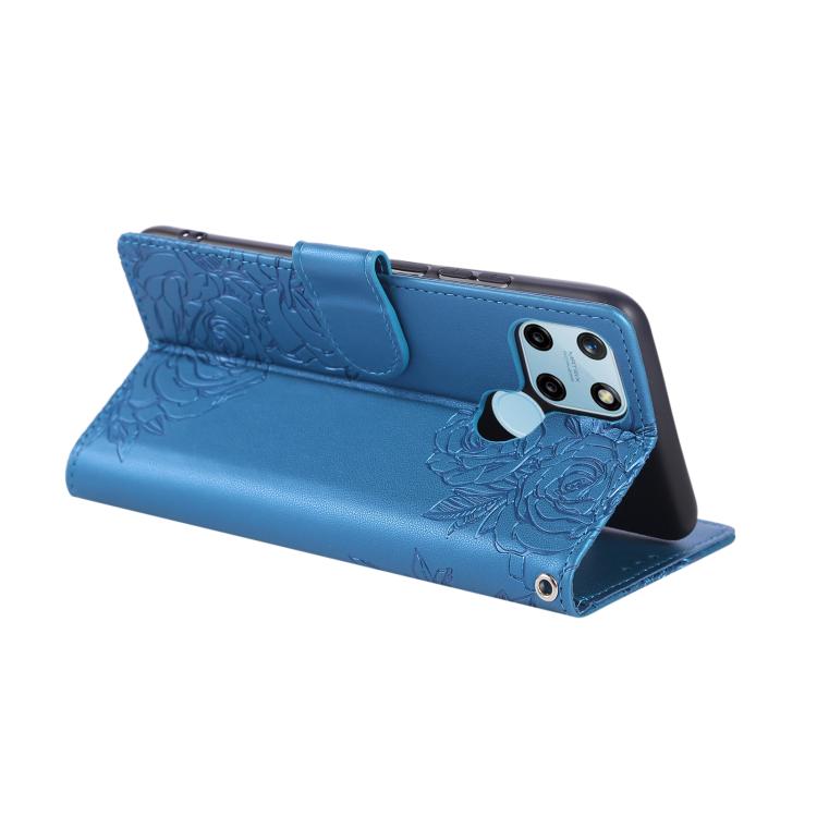 For Realme C25Y Rose Flower Embossed 3-Card Slots Leather Phone Case