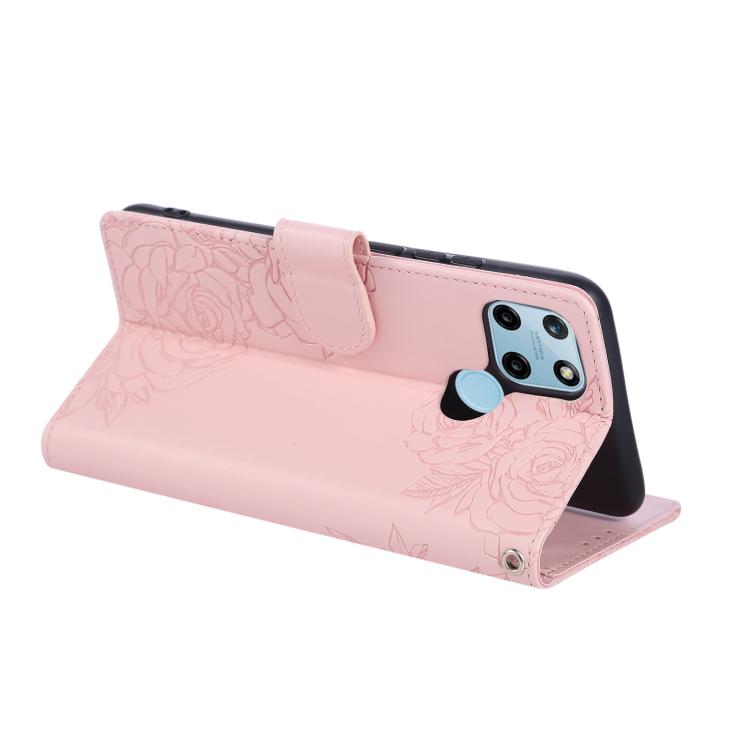 For Realme C25Y Rose Flower Embossed 3-Card Slots Leather Phone Case