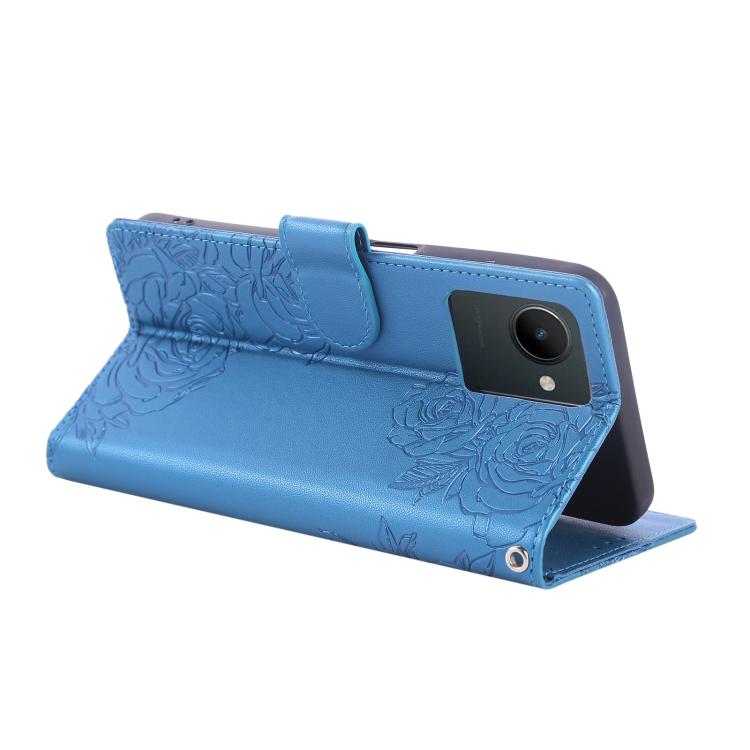 For Realme C30 4G Rose Flower Embossed 3-Card Slots Leather Phone Case