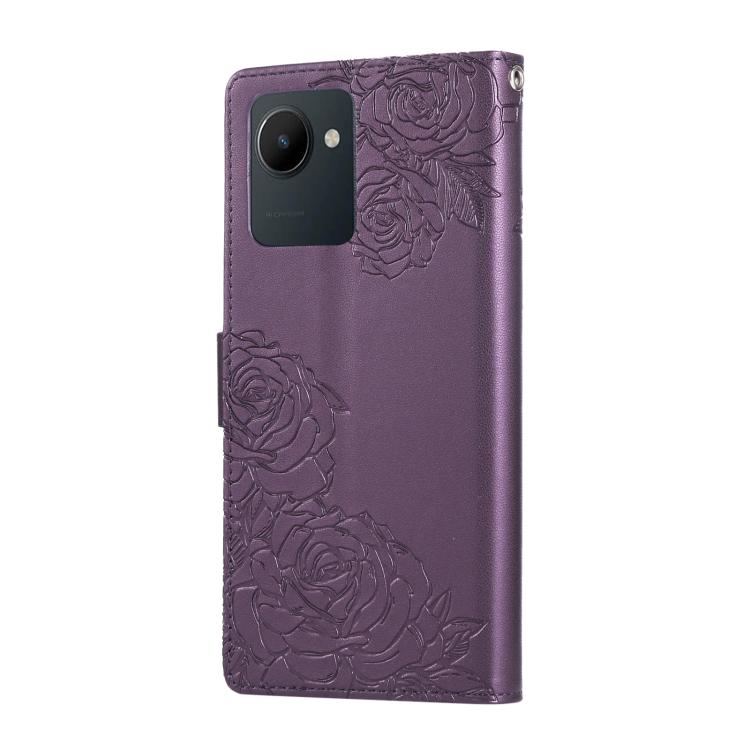 For Realme C30 4G Rose Flower Embossed 3-Card Slots Leather Phone Case