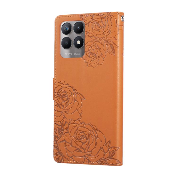 For Realme 8i Rose Flower Embossed 3-Card Slots Leather Phone Case