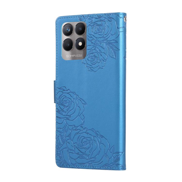 For Realme 8i Rose Flower Embossed 3-Card Slots Leather Phone Case