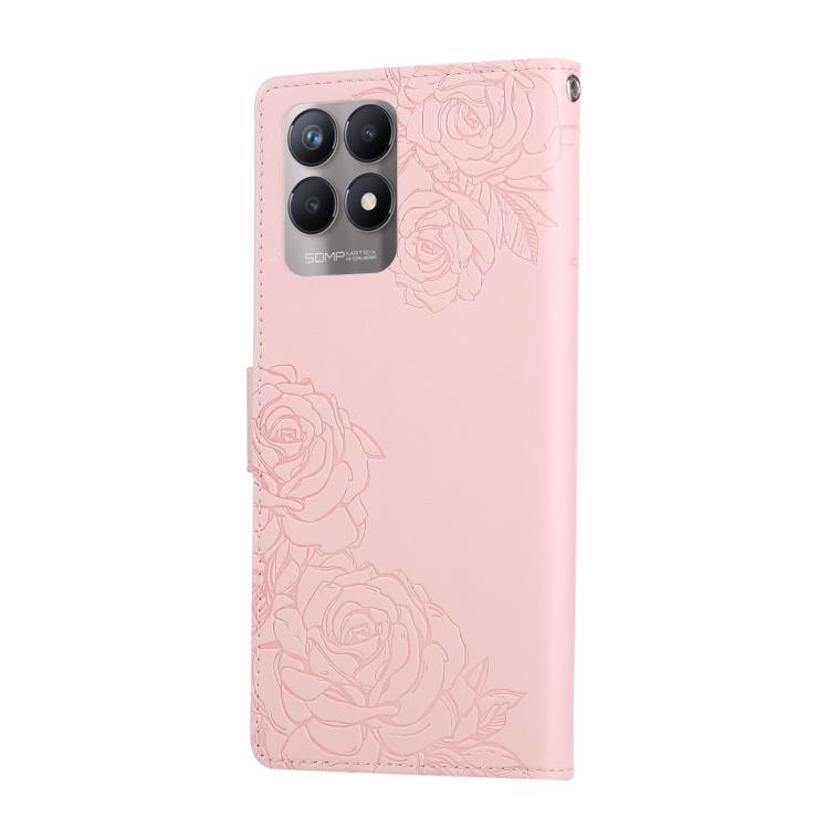 For Realme 8i Rose Flower Embossed 3-Card Slots Leather Phone Case