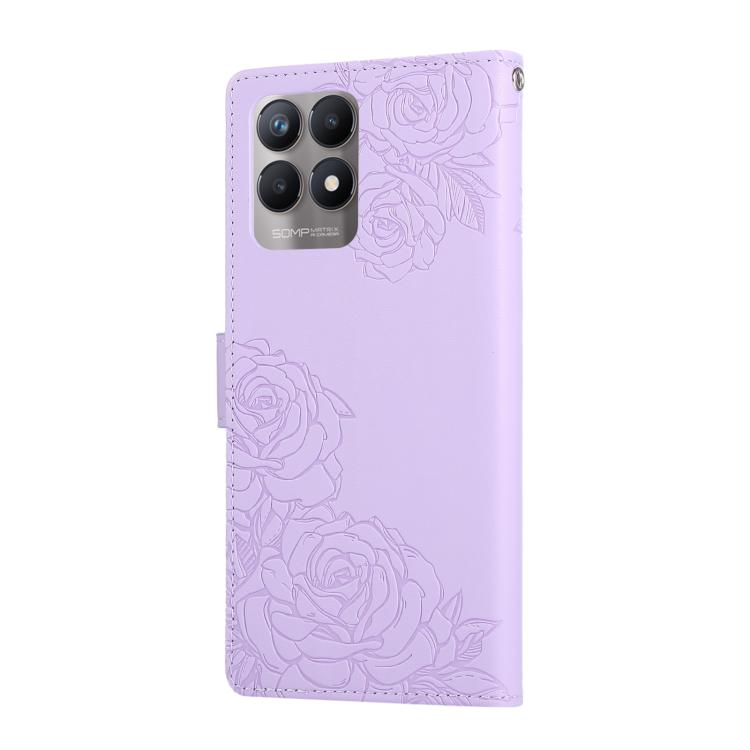 For Realme 8i Rose Flower Embossed 3-Card Slots Leather Phone Case