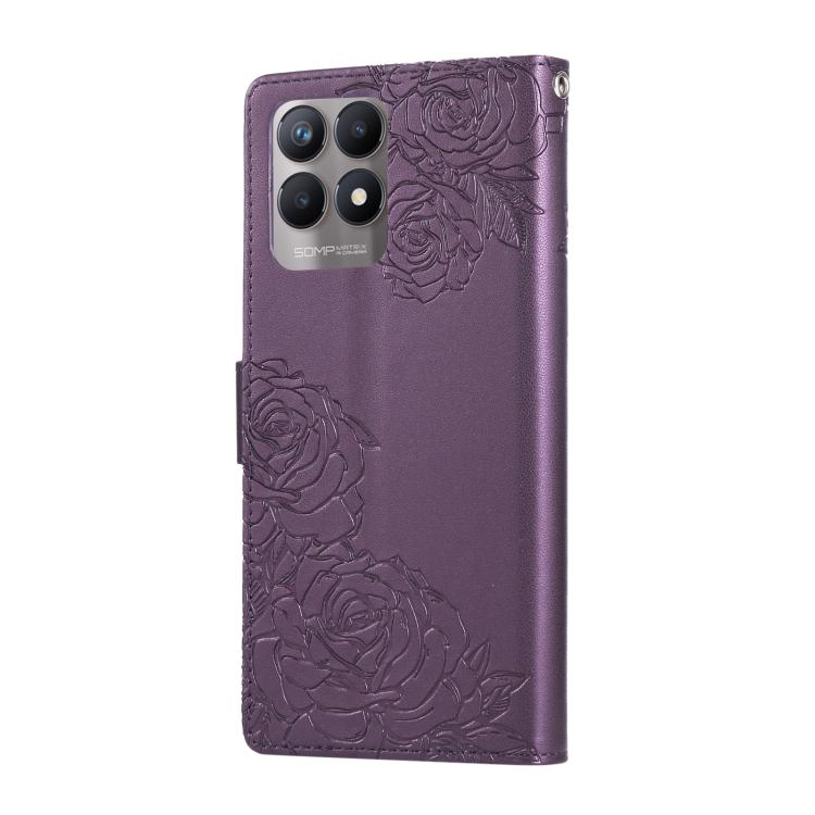 For Realme 8i Rose Flower Embossed 3-Card Slots Leather Phone Case