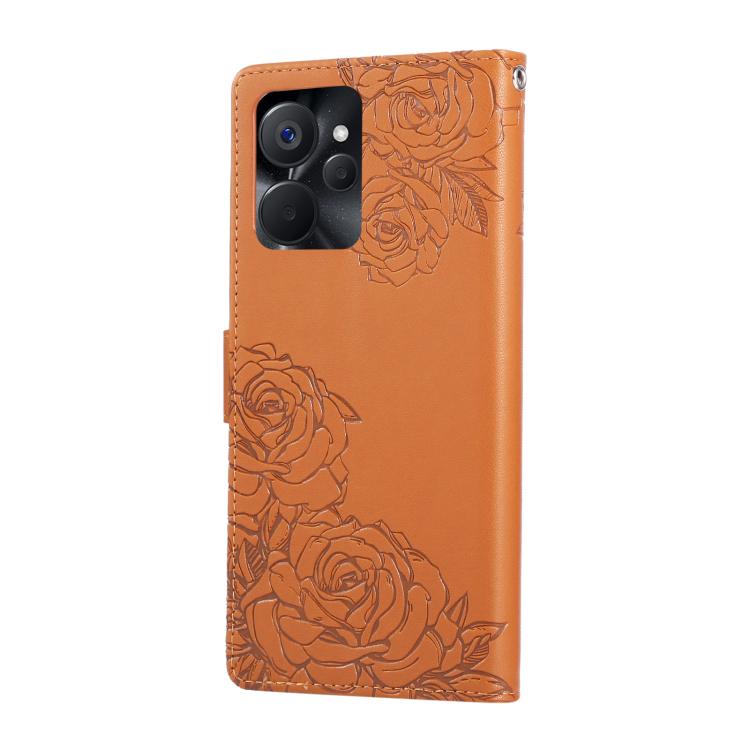 For Realme 9i 5G Rose Flower Embossed 3-Card Slots Leather Phone Case