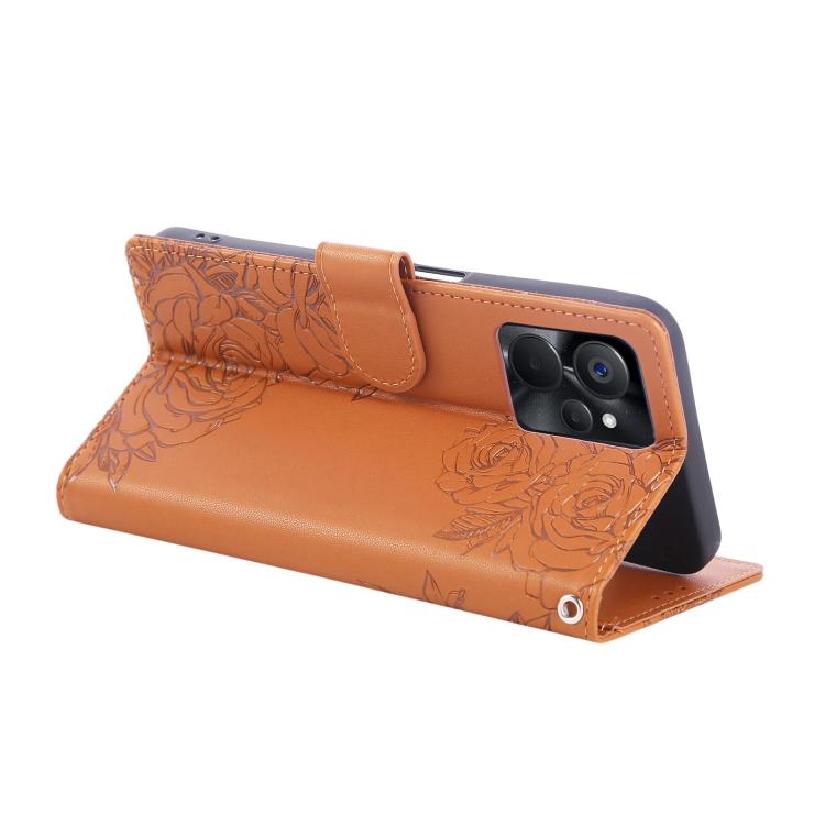 For Realme 9i 5G Rose Flower Embossed 3-Card Slots Leather Phone Case