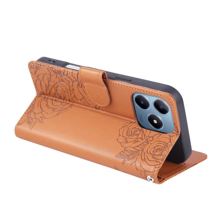 For Realme C63 4G Global Rose Flower Embossed 3-Card Slots Leather Phone Case