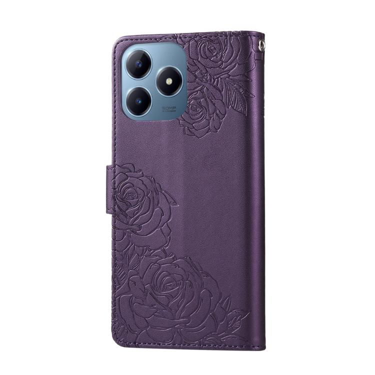 For Realme C63 4G Global Rose Flower Embossed 3-Card Slots Leather Phone Case