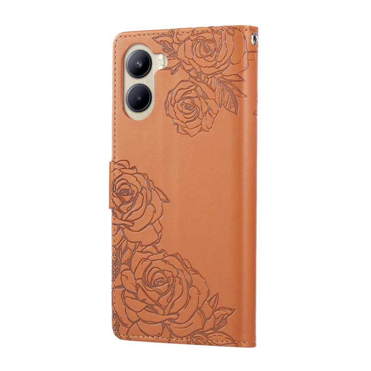 For Realme C33 4G India / C33 2023 Rose Flower Embossed 3-Card Slots Leather Phone Case