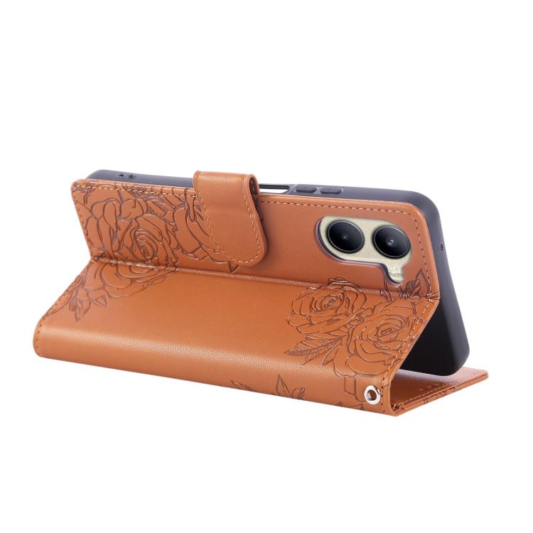 For Realme C33 4G India / C33 2023 Rose Flower Embossed 3-Card Slots Leather Phone Case